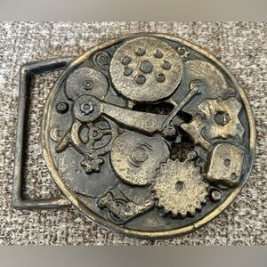 Metal Belt Buckle Steampunk Clock and Gears Heavy Accurate 5058